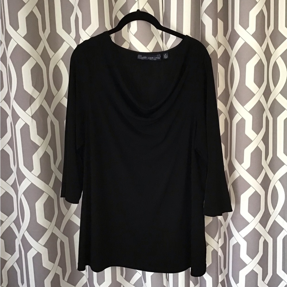 3/4 sleeve tunic, liquid knit, cowl neck top